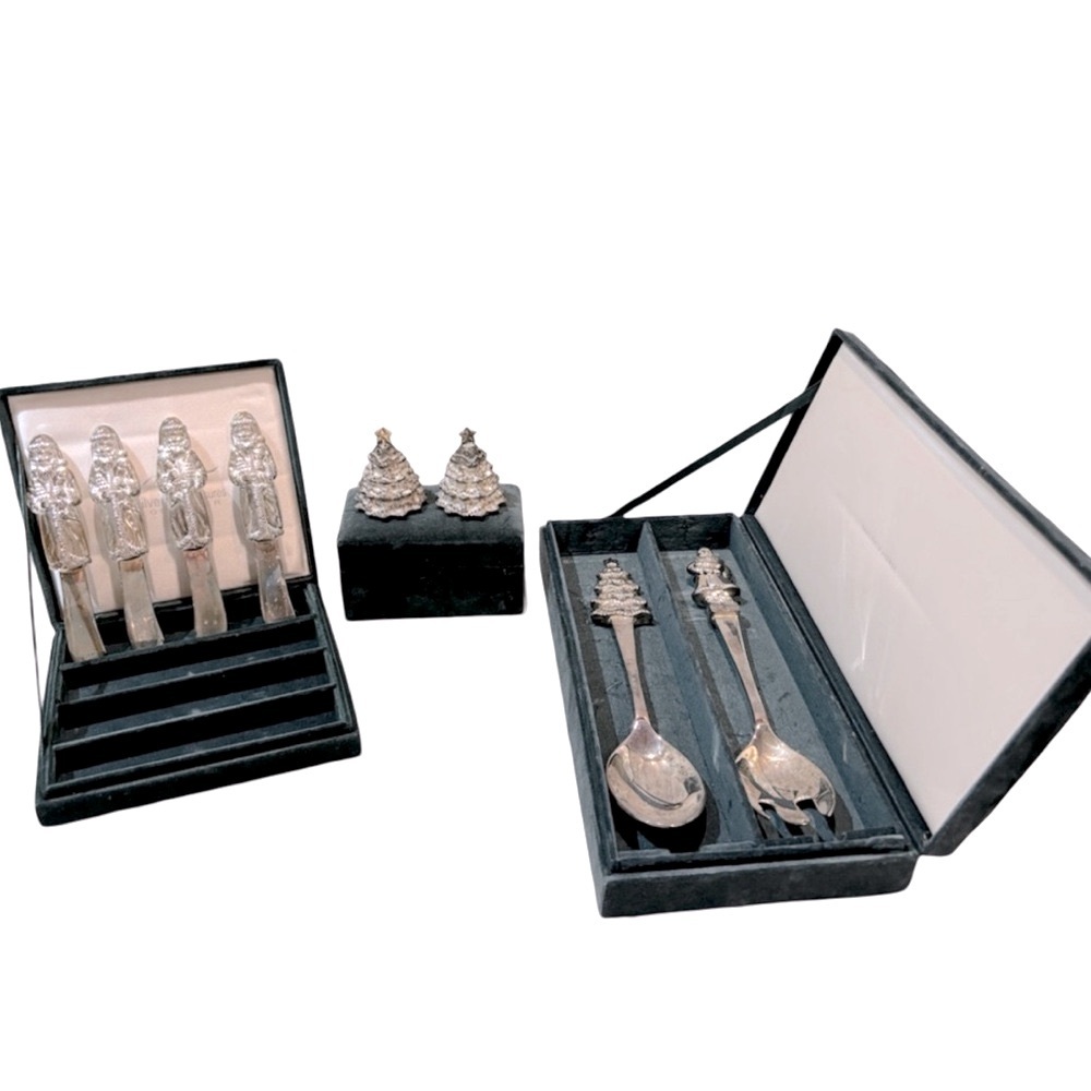 Godinger Silver Art Co. Holiday Christmas Serving Set Santa‎ Clause & Trees